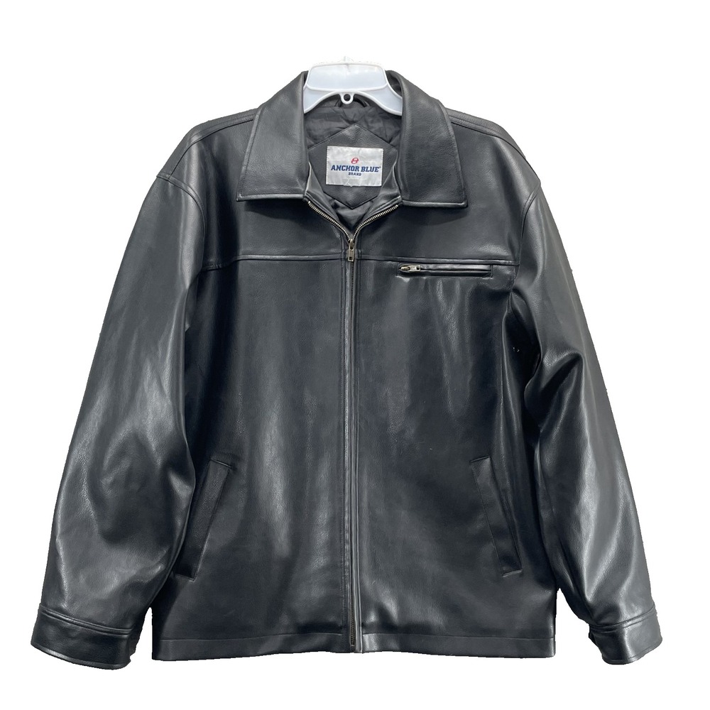 Anchor Blue‎ Vegan Leather Jacket Men XL Biker Classic Streetwear Retro Y2K Moto